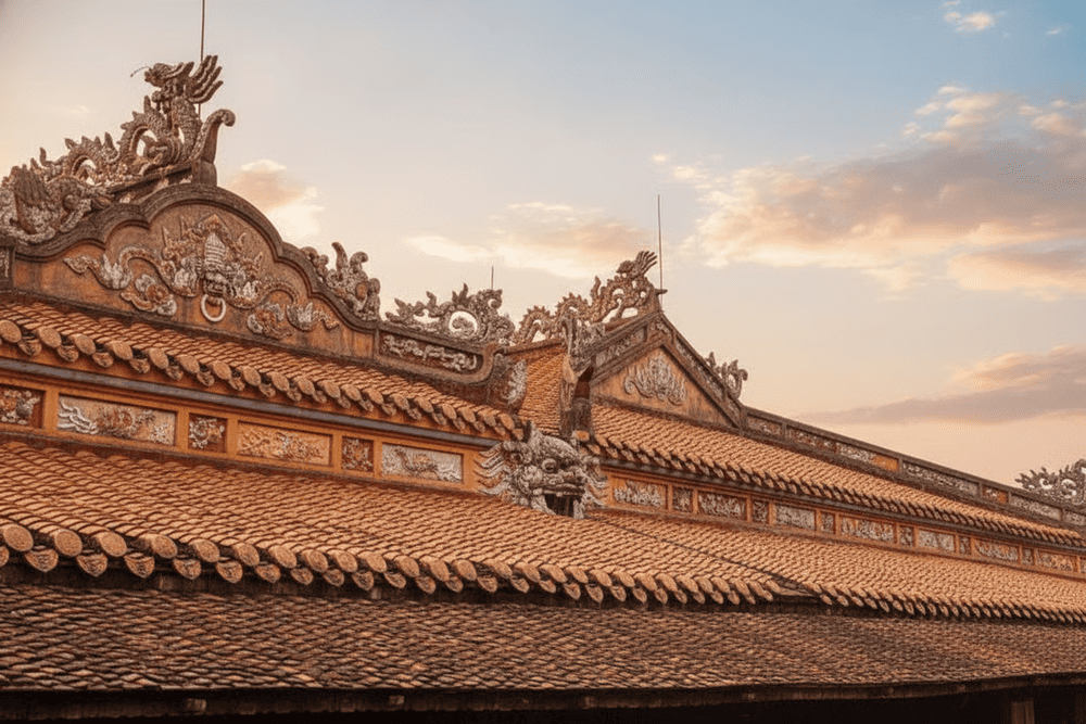 "Trung thiem diep oc" is a type of double-roof house architecture built on a single foundation, representing a traditional Vietnamese architectural style